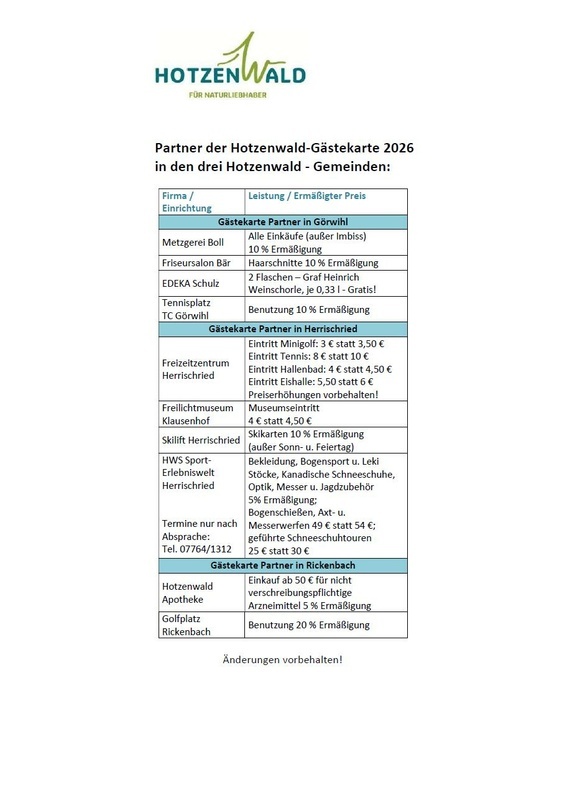 Hotzenwald G�stekarte